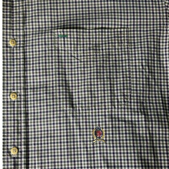 Tommy Hilfiger Plaid Short-Sleeve Button-Down Shirt Blue & Green Classic Mens XL - Picture 4 of 6